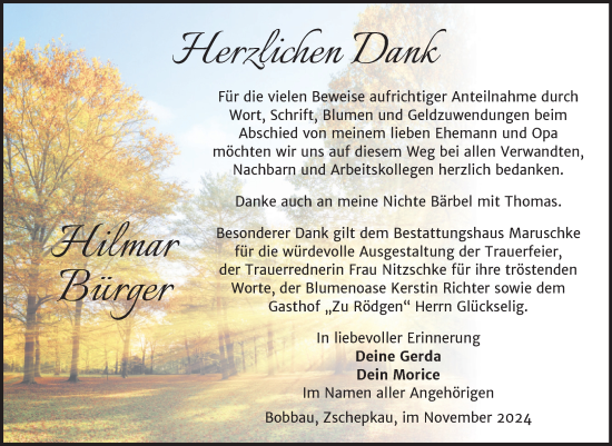 Traueranzeige von Hilmar Bürger von Trauerkombi Bitterfeld