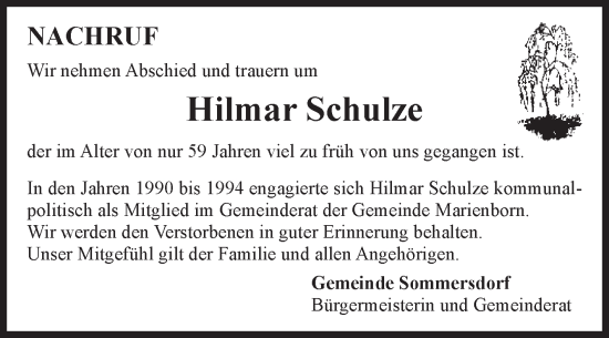 Traueranzeige von Hilmar Schulze von Volksstimme Oschersleben/Wanzleben
