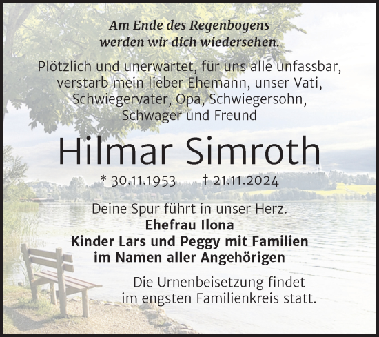 Traueranzeige von Hilmar Simroth von Trauerkombi Bernburg