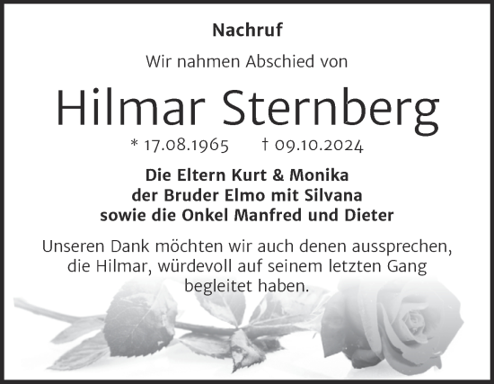 Traueranzeige von Hilmar Sternberg von Trauerkombi Wittenberg