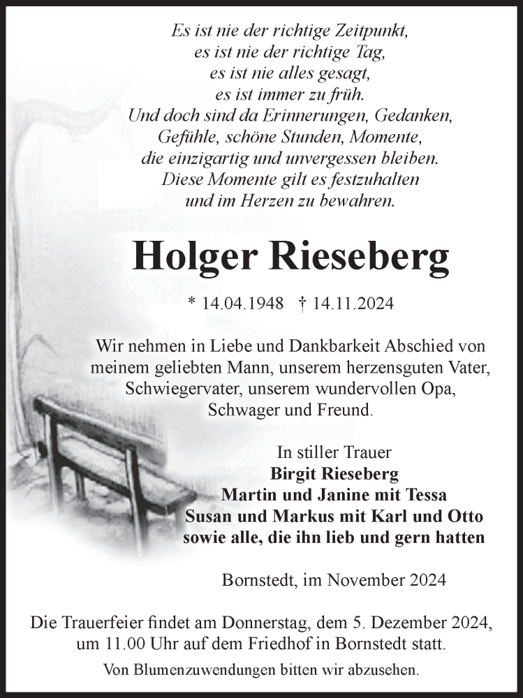 Traueranzeige für Holger Rieseberg vom 23.11.2024 aus Volksstimme Haldensleben/Wolmirstedt