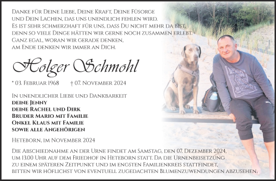 Traueranzeige von Holger Schmohl von Trauerkombi Quedlinburg