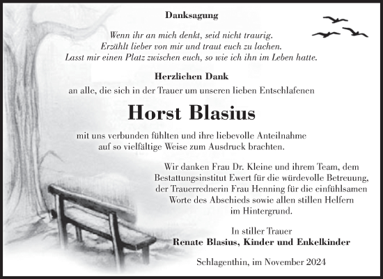 Traueranzeige von Horst Blasius von Volksstimme Burg/Genthin