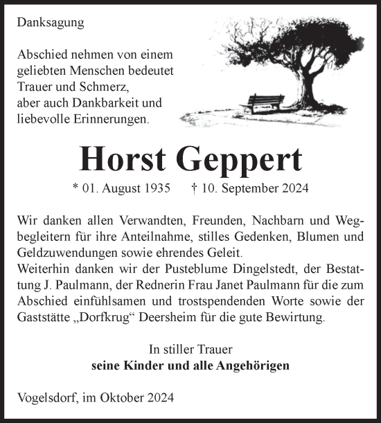 Traueranzeige von Horst Geppert von Volksstimme Halberstadt