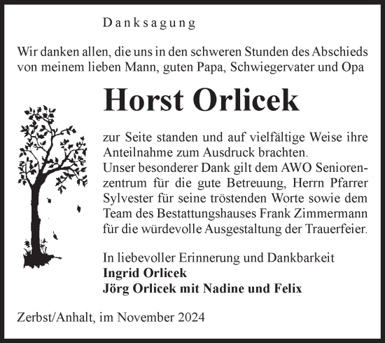 Traueranzeige von Horst Orlicek von Volksstimme Zerbst