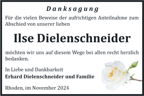 Traueranzeige von Ilse Dielenschneider von Volksstimme Halberstadt