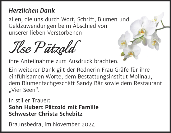 Traueranzeige von Ilse Pätzold von Trauerkombi Merseburg