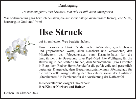 Traueranzeige von Ilse Struck von Volksstimme Burg/Genthin