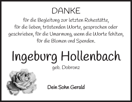 Traueranzeige von Ingeburg Hollenbach von Volksstimme Haldensleben/Wolmirstedt