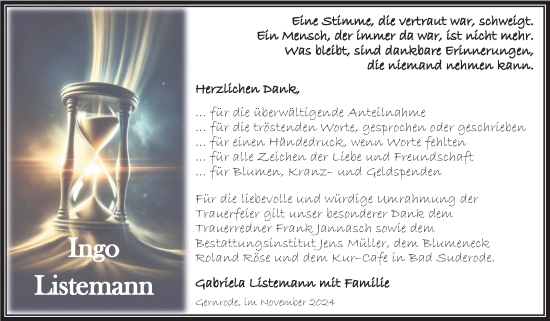 Traueranzeige von Ingo Listemann von Trauerkombi Aschersleben