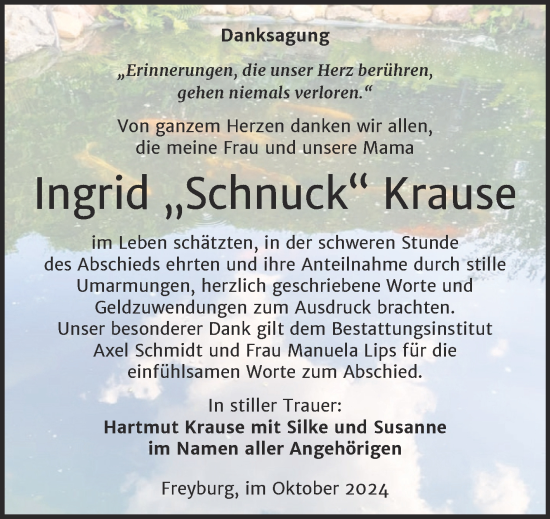 Traueranzeige von Ingrid  Krause von Super Sonntag Naumburg/Nebra