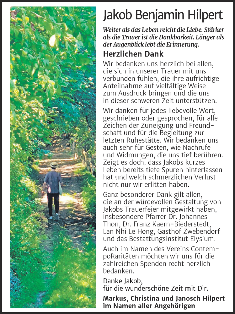  Traueranzeige für Jakob Benjamin Hilpert vom 02.11.2024 aus Mitteldeutsche Zeitung Halle/Saalkreis