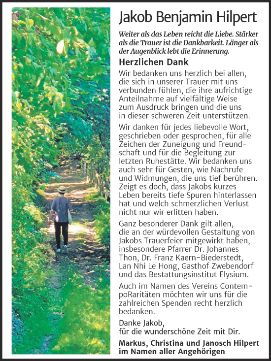 Traueranzeige von Jakob Benjamin Hilpert von Mitteldeutsche Zeitung Halle/Saalkreis