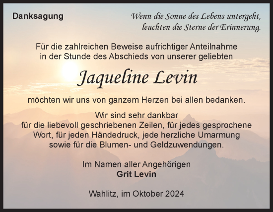 Traueranzeige von Jaqueline Levin von Volksstimme Burg/Genthin