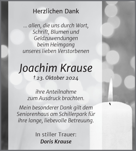 Traueranzeige von Joachim Krause von Trauerkombi Dessau