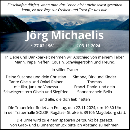 Traueranzeige von Jörg Michaelis von Volksstimme Magdeburg