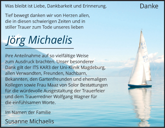 Traueranzeige von Jörg Michaelis von Volksstimme Magdeburg