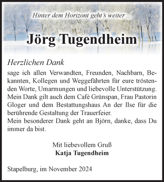 Traueranzeige von Jörg Tugendheim von Volksstimme Wernigerode