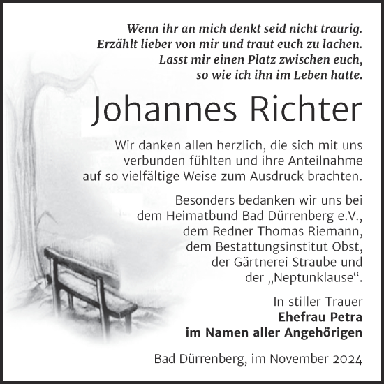 Traueranzeige von Johannes Richter von Trauerkombi Merseburg