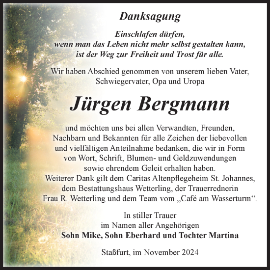 Traueranzeige von Jürgen Bergmann von Volksstimme Staßfurt
