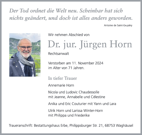 Traueranzeige von Jürgen Horn von Trauerkombi Mansfelder Land