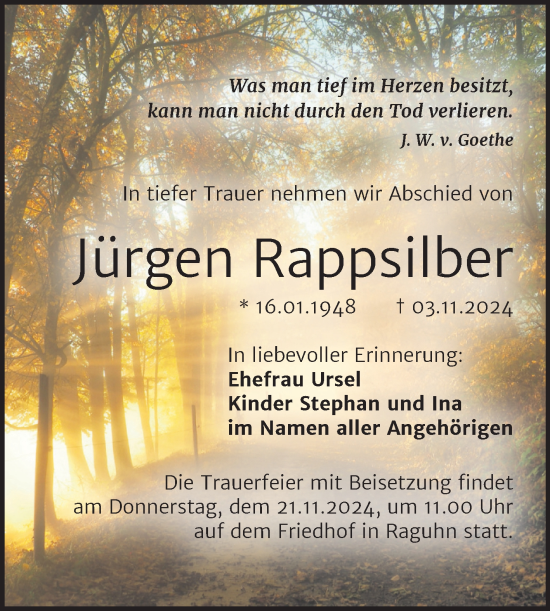 Traueranzeige von Jürgen Rappsilber 