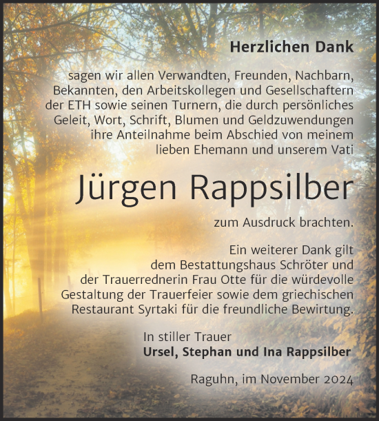 Traueranzeige von Jürgen Rappsilber von Trauerkombi Bitterfeld