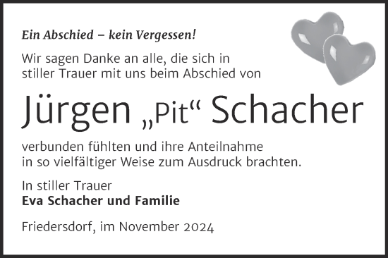 Traueranzeige von Jürgen Schacher von Trauerkombi Bitterfeld