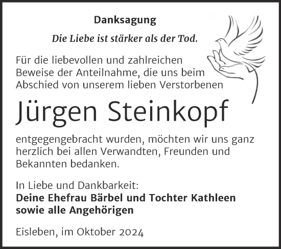 Traueranzeige von Jürgen Steinkopf von Trauerkombi Mansfelder Land