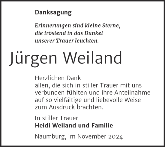 Traueranzeige von Jürgen Weiland von Naumburger Tageblatt