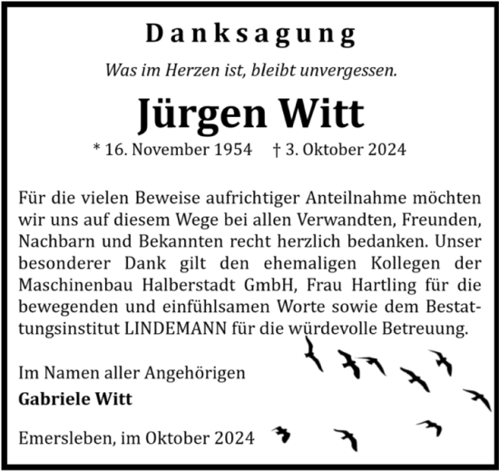 Traueranzeige von Jürgen Witt von Volksstimme Halberstadt