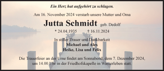 Traueranzeige von Jutta Schmidt von Volksstimme Wernigerode