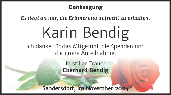 Traueranzeige von Karin Bendig von Trauerkombi Bitterfeld