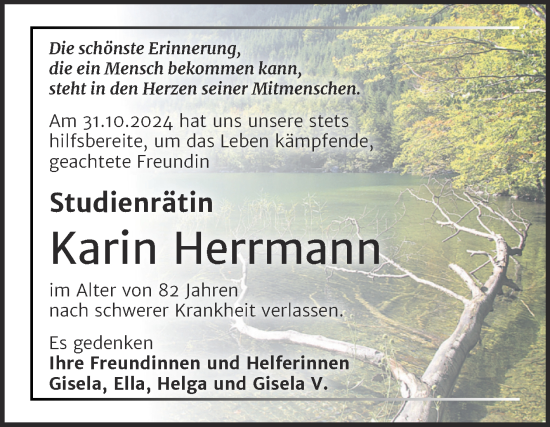 Traueranzeige von Karin Herrmann von Super Sonntag Weißenfels