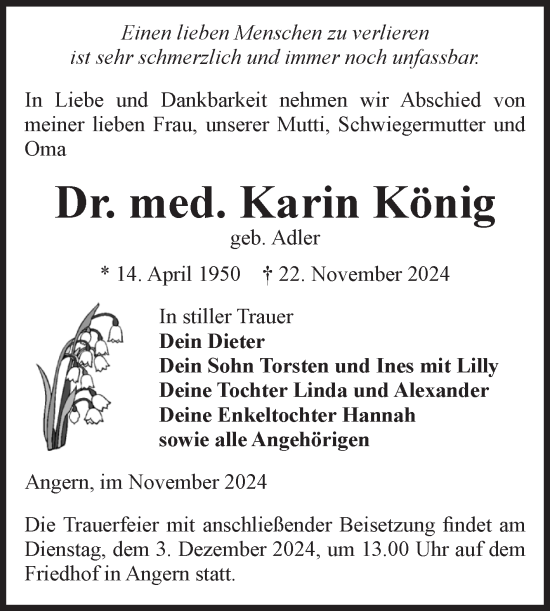 Traueranzeige von Karin König von Volksstimme Magdeburg