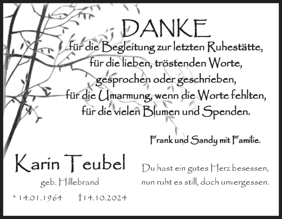 Traueranzeige von Karin Teubel von Volksstimme Magdeburg