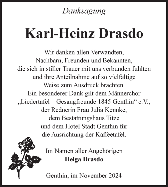 Traueranzeige von Karl-Heinz Drasdo von Volksstimme Burg/Genthin