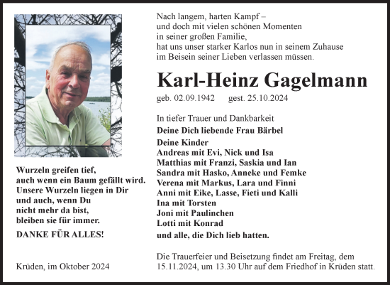 Traueranzeige von Karl-Heinz Gagelmann von Volksstimme Altmark Ost