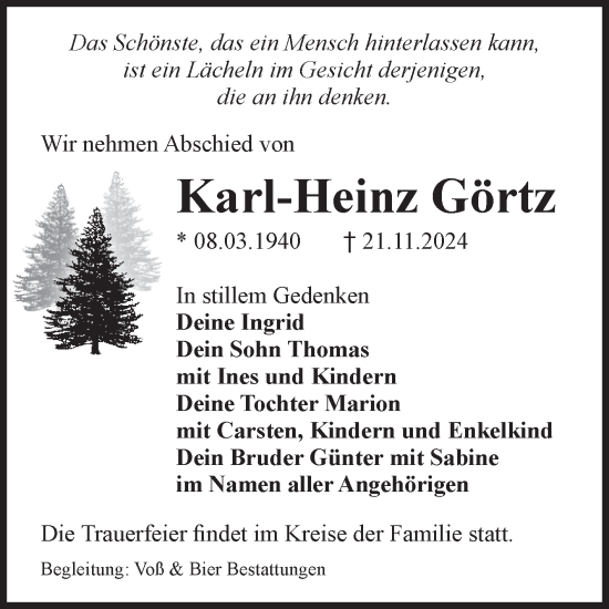 Traueranzeige von Karl-Heinz Görtz von Volksstimme Wernigerode