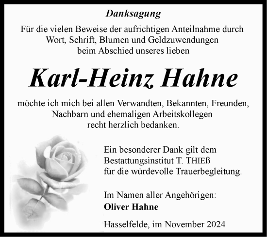 Traueranzeige von Karl-Heinz Hahne von Volksstimme Wernigerode