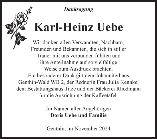Traueranzeige von Karl-Heinz Uebe von Volksstimme Burg/Genthin