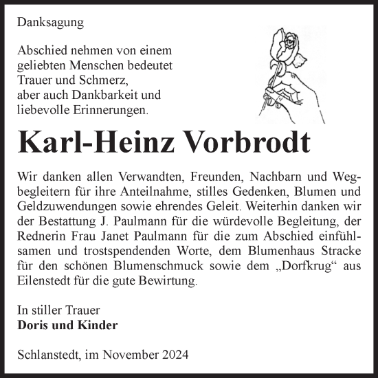 Traueranzeige von Karl-Heinz Vorbrodt von Volksstimme Halberstadt