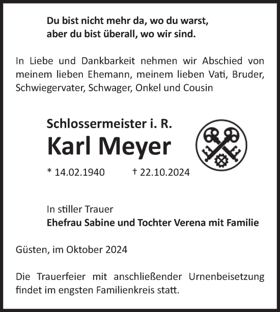 Traueranzeige von Karl Meyer 