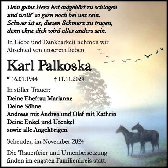 Traueranzeige von Karl Palkoska von Trauerkombi Köthen