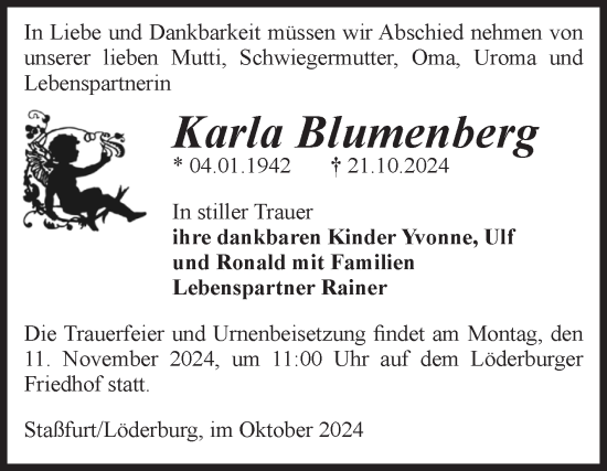 Traueranzeige von Karla Blumenberg 