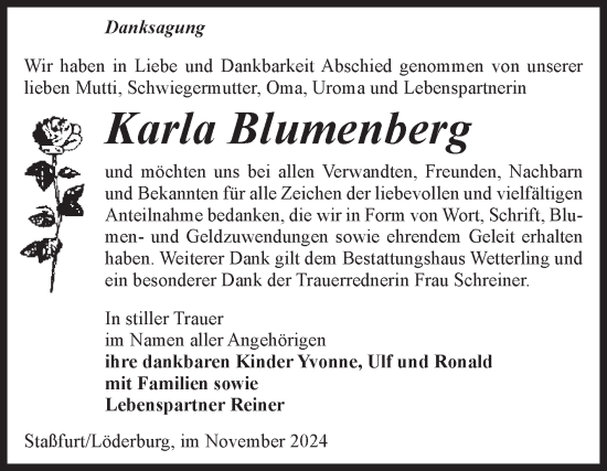 Traueranzeige von Karla Blumenberg 