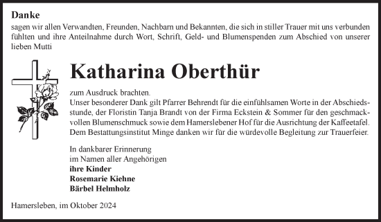 Traueranzeige von Katharina Oberthür von Volksstimme Oschersleben/Wanzleben