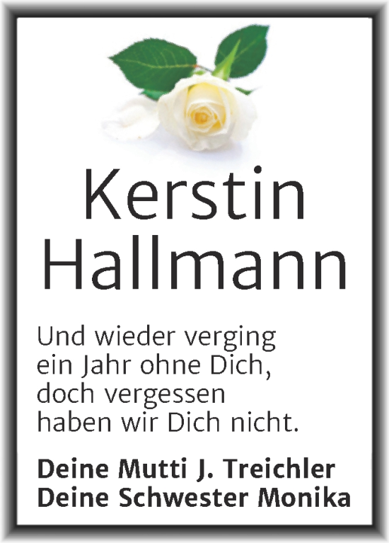 Traueranzeige von Kerstin Hallmann von Trauerkombi Wittenberg