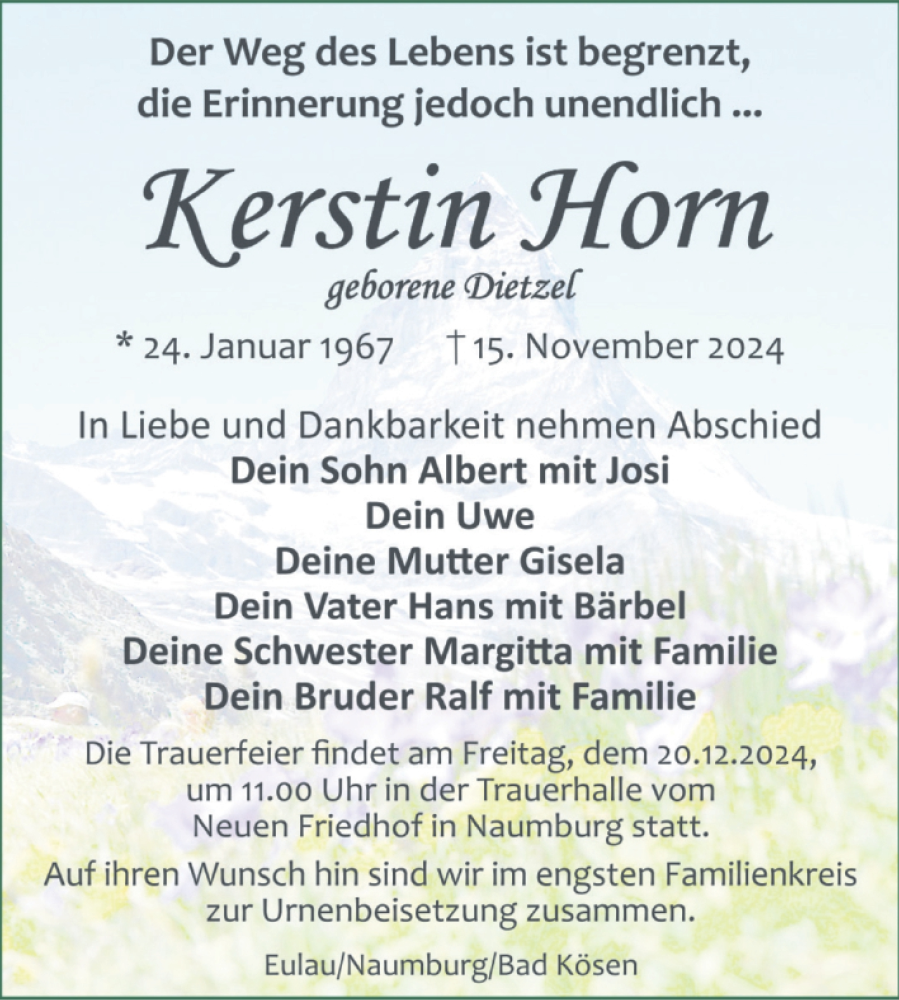  Traueranzeige für Kerstin Horn vom 30.11.2024 aus Naumburger Tageblatt