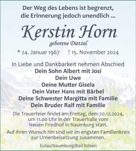 Traueranzeige von Kerstin Horn von Naumburger Tageblatt